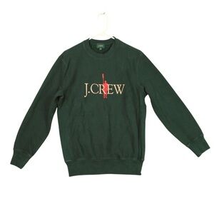 J. Crew Embroidered Logo Long Sleeve Pullover Sweatshirt Men Size XS Green